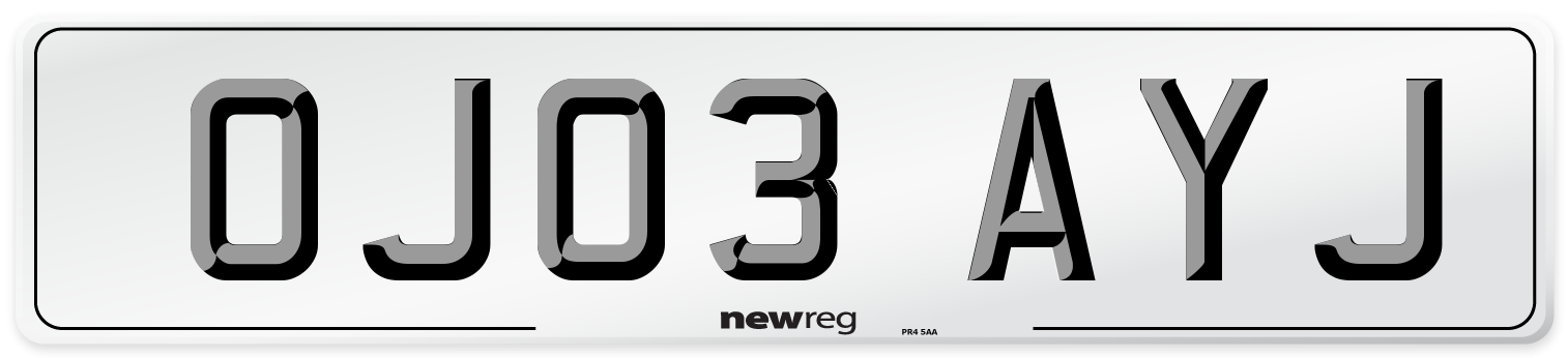 OJ03 AYJ Number Plate from New Reg